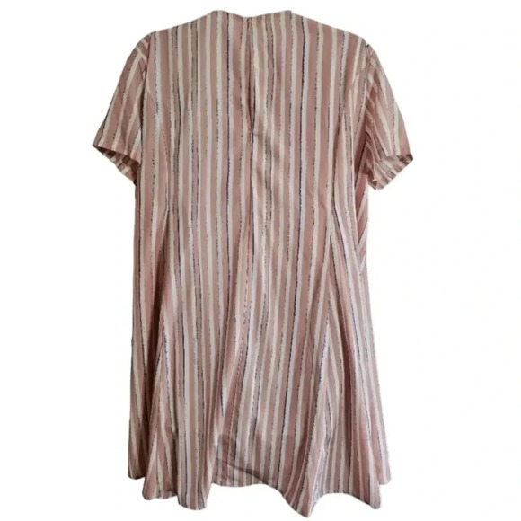 LUSH Pink White Striped Swing Dress L – Boho Minimalist Office Old Money Chic - Picture 3 of 8
